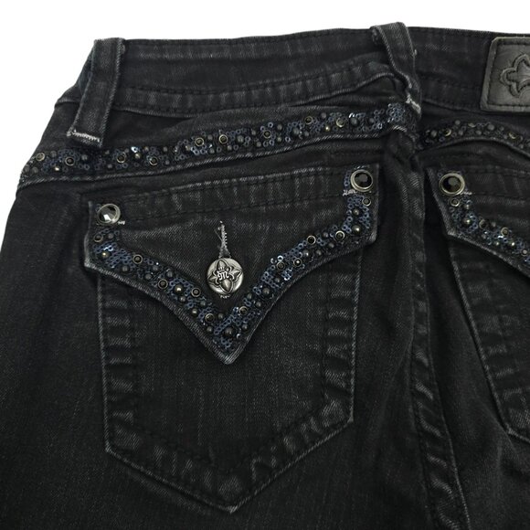 Miss Me Jeans Mid Rise Skinny Black Size 27 Stretch Studs Rhinestones Sequins - Picture 11 of 16